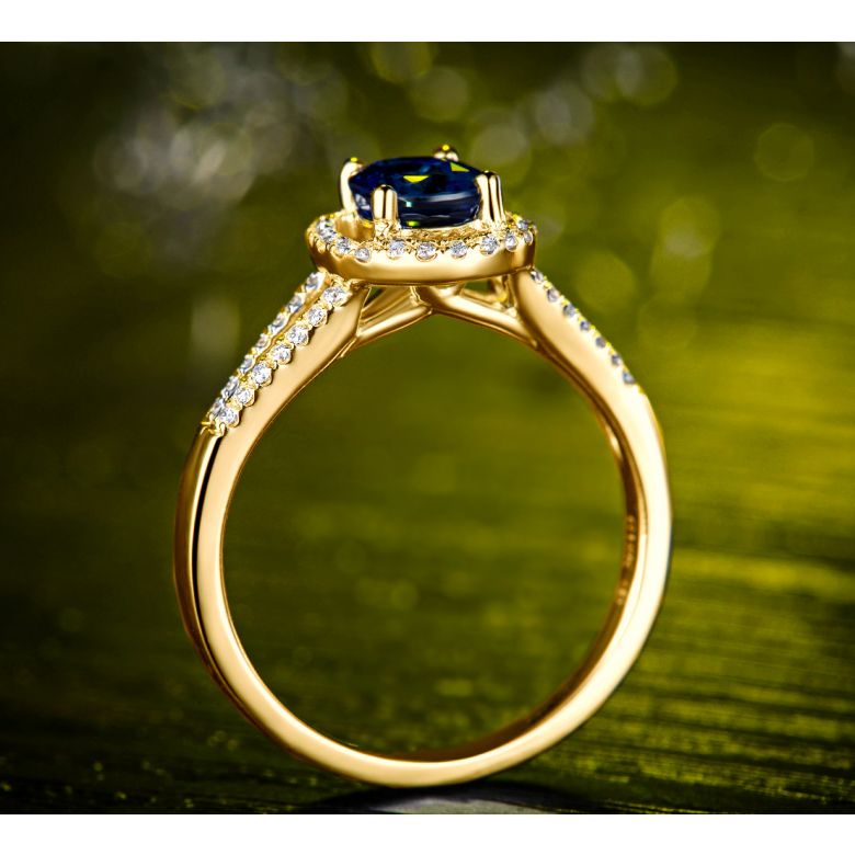 Anello Solitario Composto Mahaweli - Oro Giallo, Diamanti & Zaffiro - 4