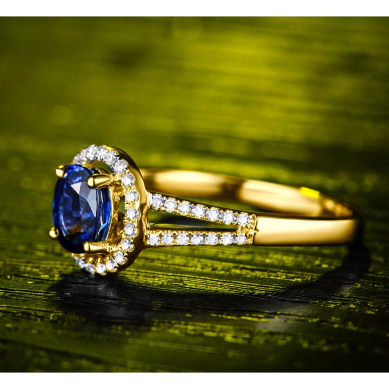 Anello Solitario Composto Mahaweli - Oro Giallo, Diamanti & Zaffiro - 3