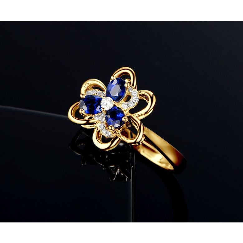 Anello da Donna Anemone - Oro Giallo, Diamanti & Zaffiri Ovali - 6
