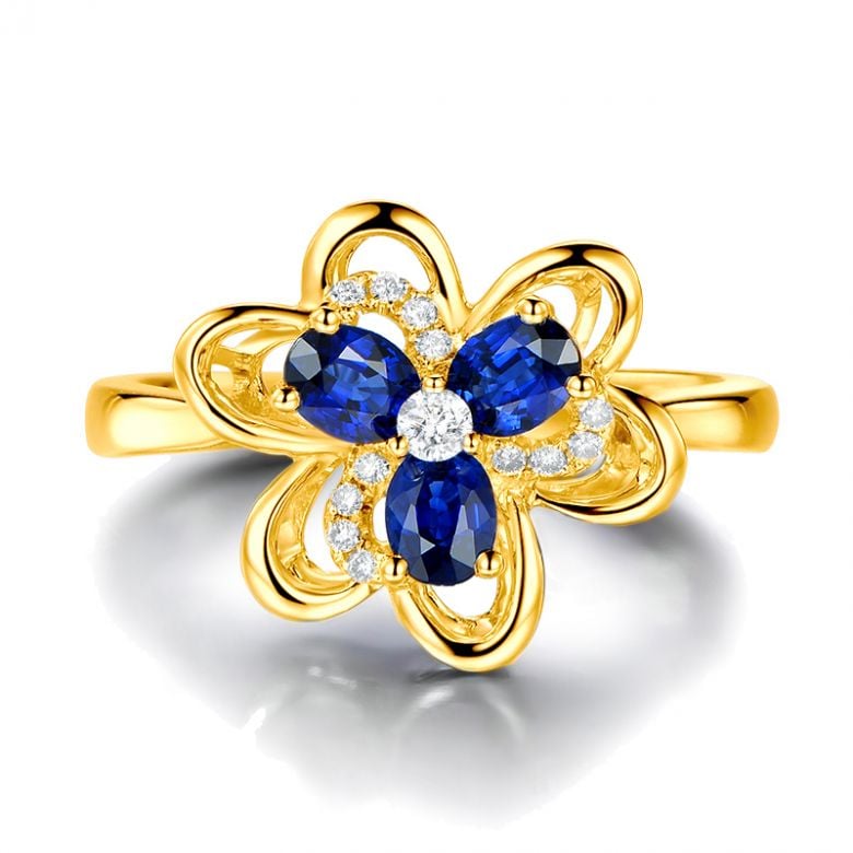 Anello da Donna Anemone - Oro Giallo, Diamanti & Zaffiri Ovali - 1