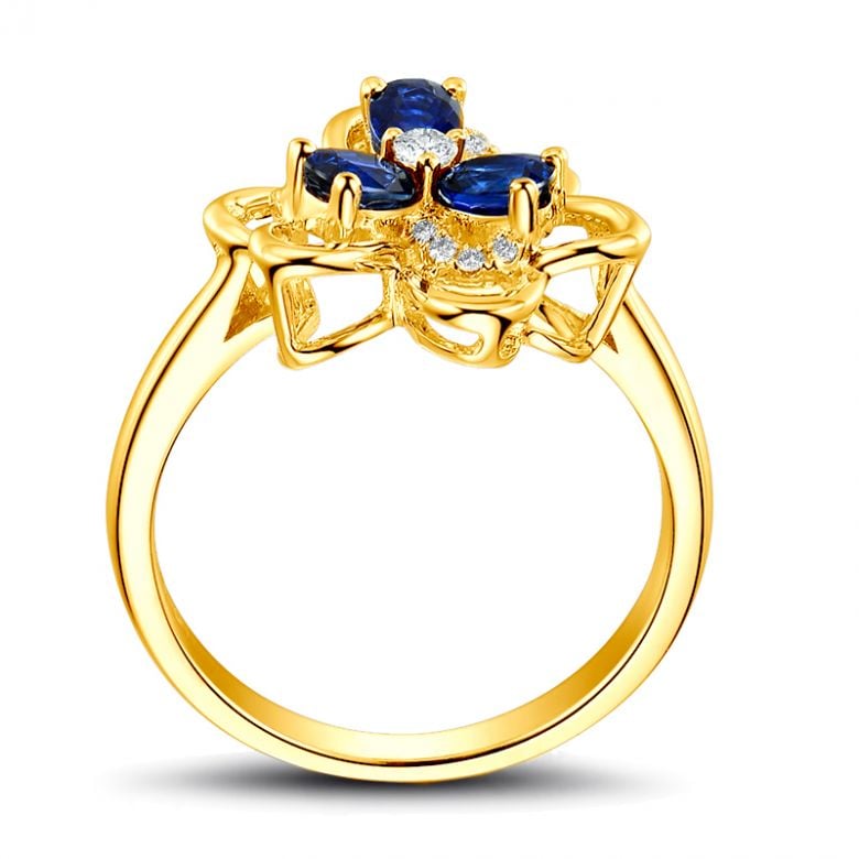 Anello da Donna Anemone - Oro Giallo, Diamanti & Zaffiri Ovali - 10