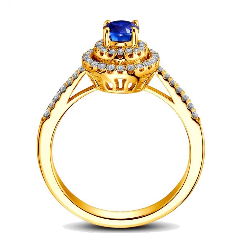 Anello Solitario Composto Mystic Blue - Oro Giallo, Diamanti & Zaffiro Blu - 9