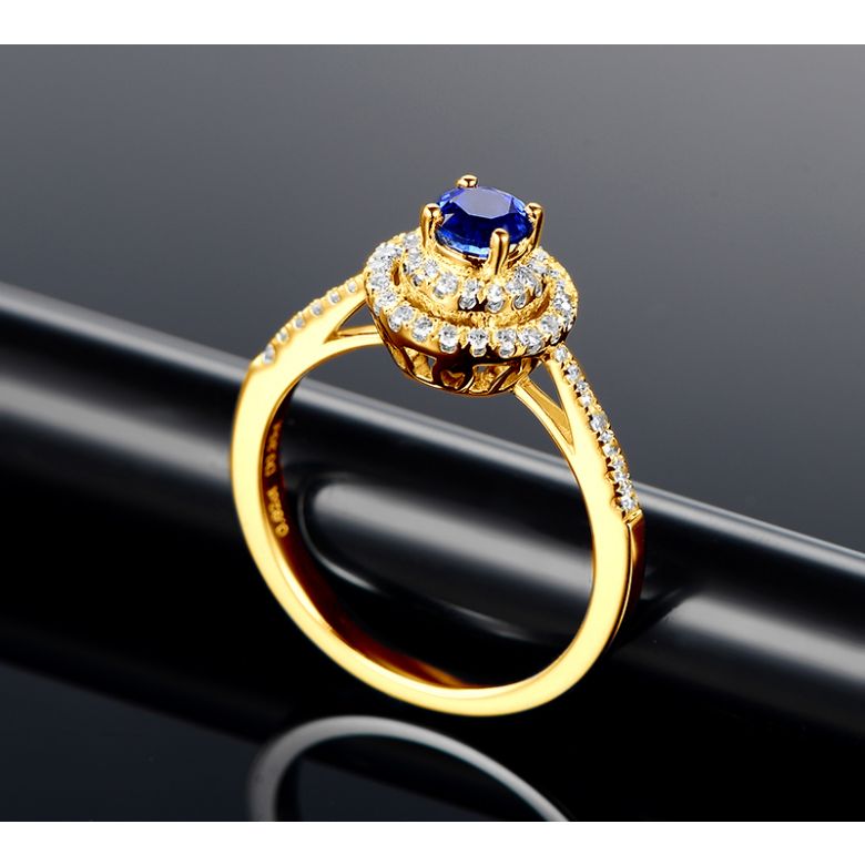 Anello Solitario Composto Mystic Blue - Oro Giallo, Diamanti & Zaffiro Blu - 5
