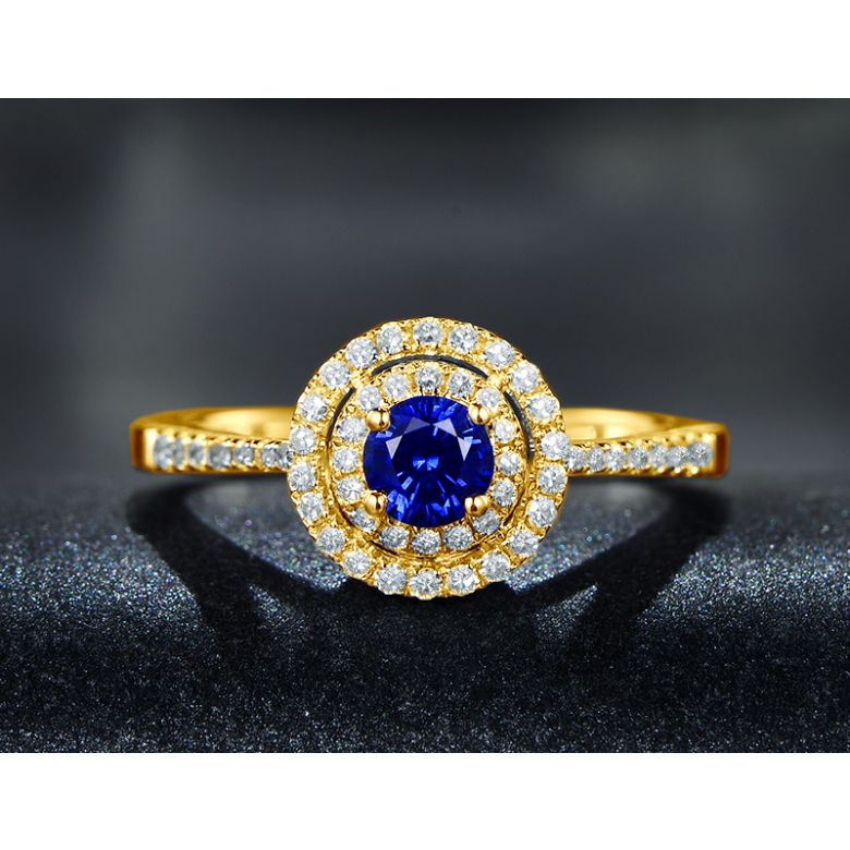 Anello Solitario Composto Mystic Blue - Oro Giallo, Diamanti & Zaffiro Blu - 4