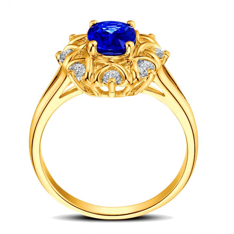 Solitario Composto Printaniere - Oro Giallo, Diamanti & Zaffiro Ovale - 11