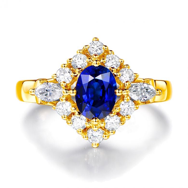 Solitario Composto Evasione - Oro Giallo,  Diamanti & Zaffiro Ovale - 9
