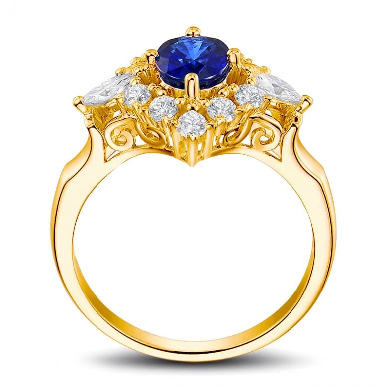 Solitario Composto Evasione - Oro Giallo,  Diamanti & Zaffiro Ovale - 11