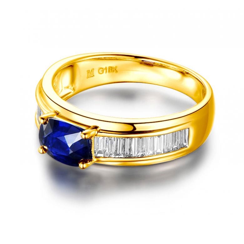 Solitario Composto True Love - Oro Giallo, Diamanti & Zaffiro Ovale - 10