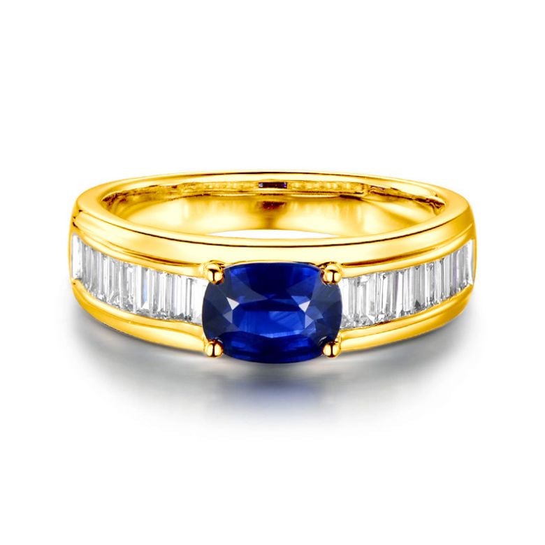 Solitario Composto True Love - Oro Giallo, Diamanti & Zaffiro Ovale - 9