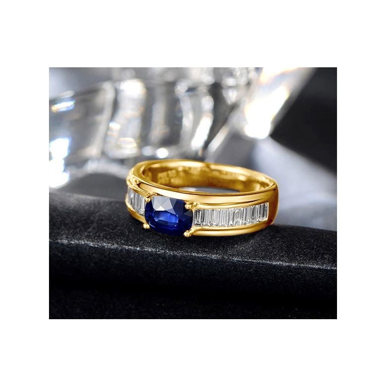 Solitario Composto True Love - Oro Giallo, Diamanti & Zaffiro Ovale - 5