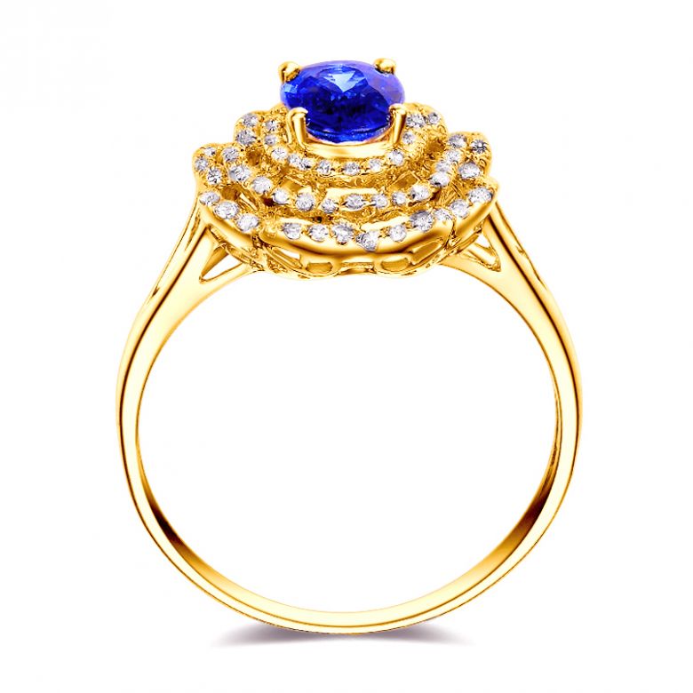 Solitario Composto Bloom Flower - Oro Giallo,  Diamanti & Zaffiro Ovale - 5