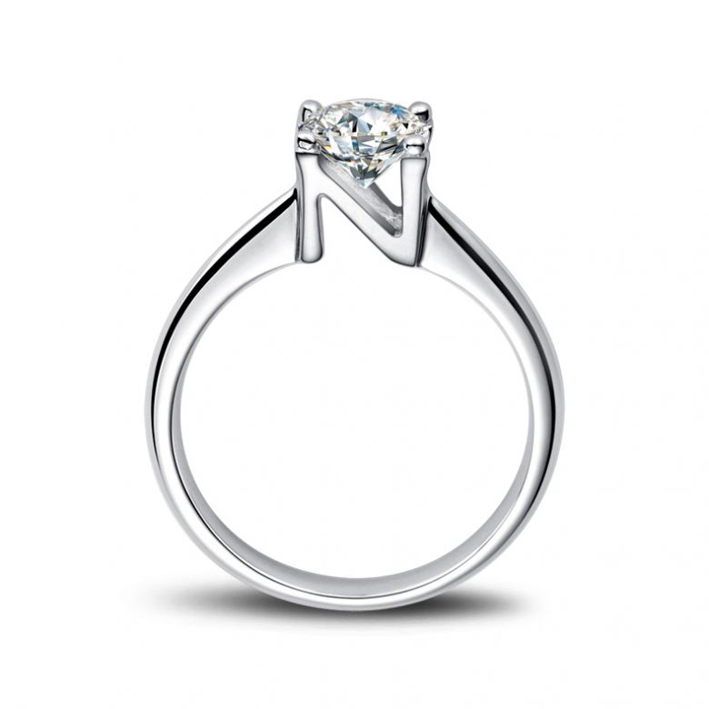 Anello Solitario Lettera Alfabeto N - Platino e Diamante | Gemperles - 1