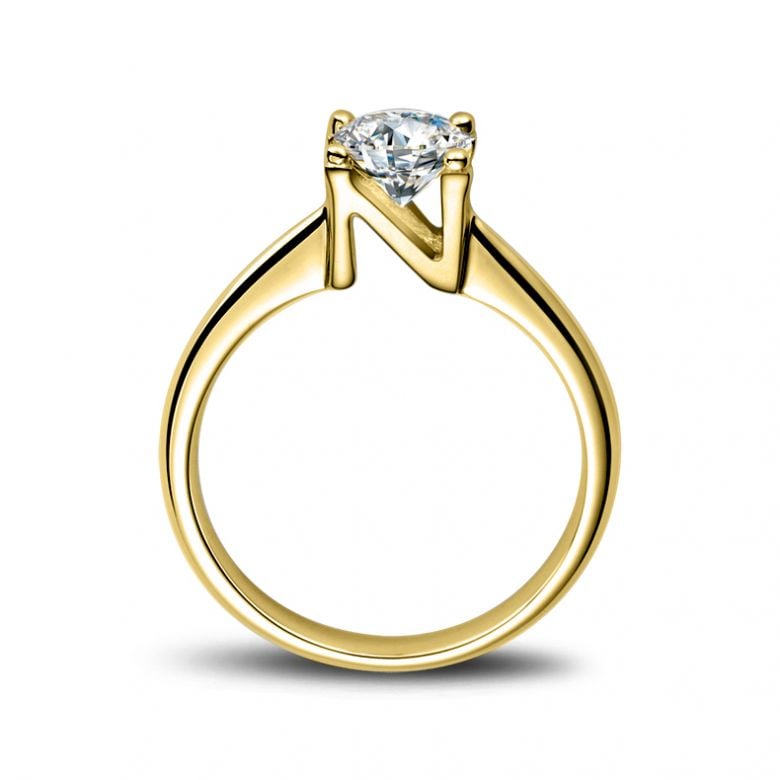 Anello Solitario Lettera Alfabeto N - Oro Giallo e Diamante | Gemperles - 1