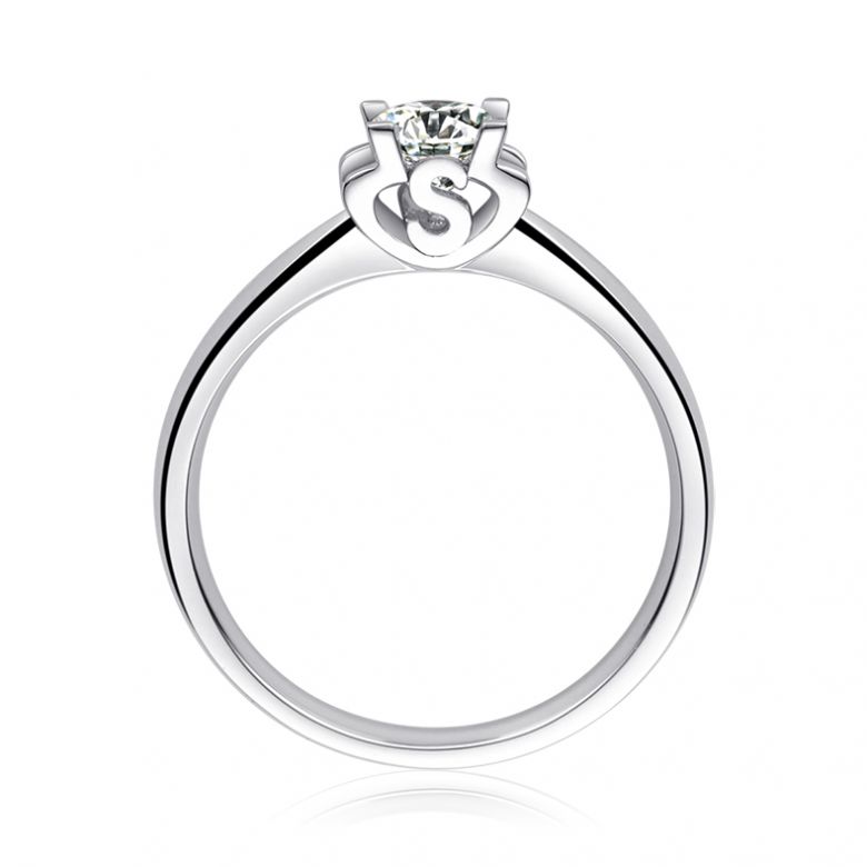 Anello Solitario Lettera Alfabeto S - Platino e Diamante | Gemperles - 1