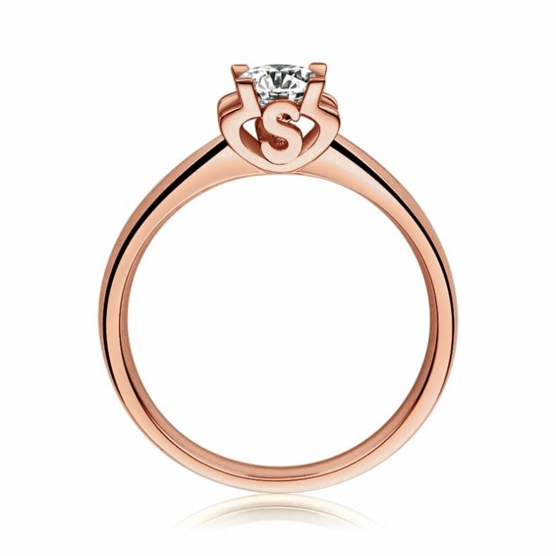 Anello Solitario Lettera Alfabeto S - Oro Rosa e Diamante | Gemperles - 1