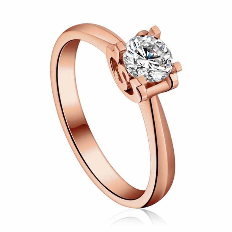 Anello Solitario Lettera Alfabeto S - Oro Rosa e Diamante | Gemperles - 2