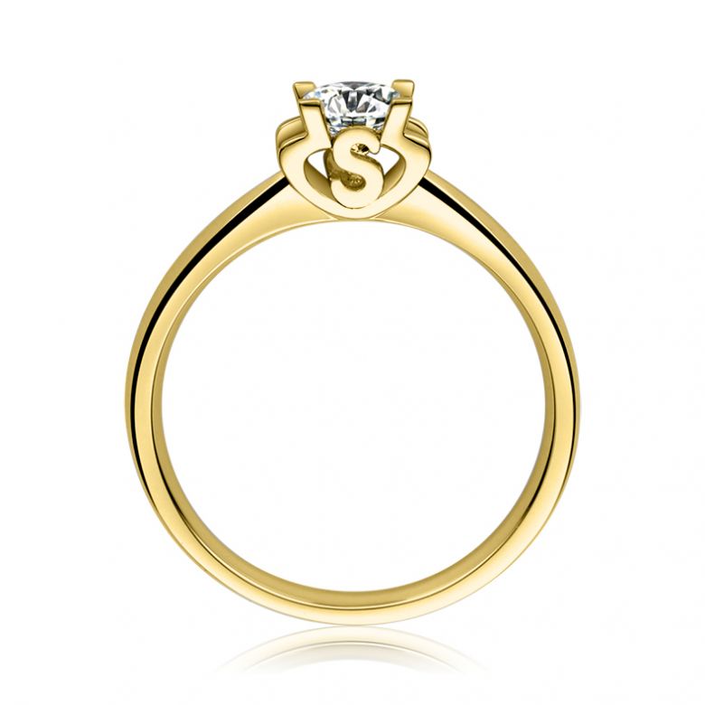 Anello Solitario Lettera Alfabeto S - Oro Giallo e Diamante | Gemperles - 1