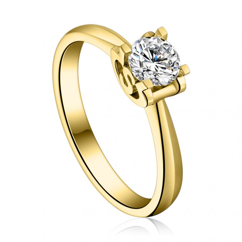 Anello Solitario Lettera Alfabeto S - Oro Giallo e Diamante | Gemperles - 2