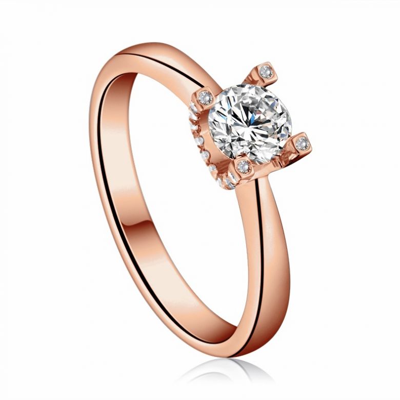 Anello Solitario Lettera Alfabeto U/C - Oro Rosa e Diamante | Gemperles - 2