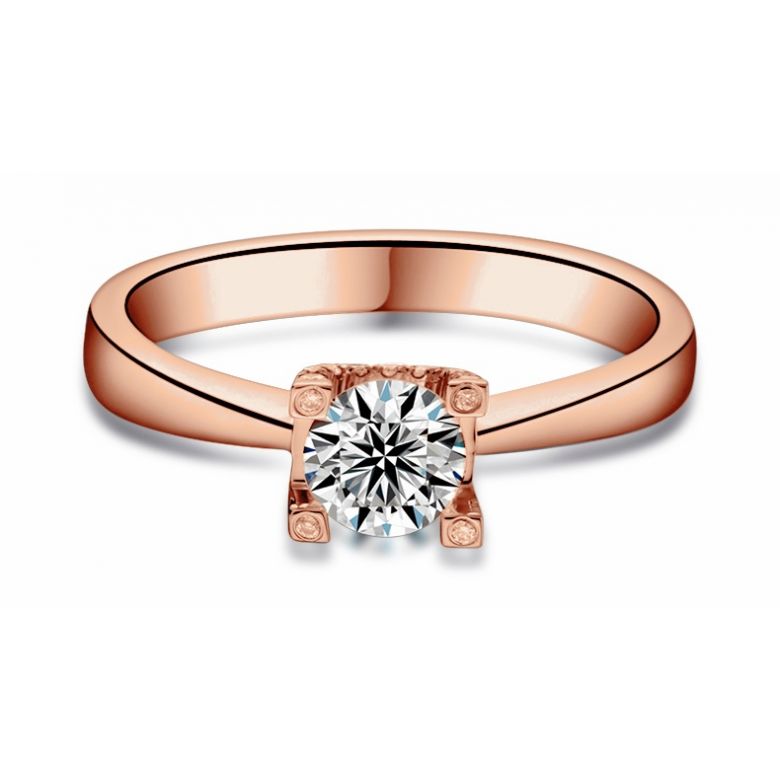 Anello Solitario Lettera Alfabeto U/C - Oro Rosa e Diamante | Gemperles - 3