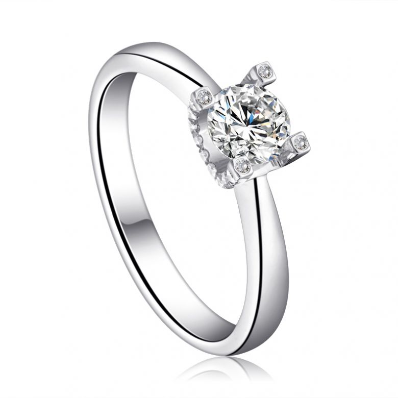Anello Solitario Lettera Alfabeto U/C - Oro Bianco e Diamante | Gemperles - 2