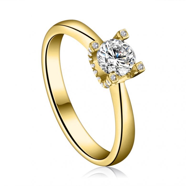 Anello Solitario Lettera Alfabeto U/C - Oro Giallo e Diamante | Gemperles - 2