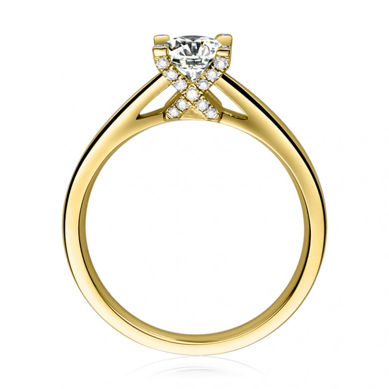 Anello Solitario Lettera Alfabeto X - Oro Giallo e Diamante | Gemperles - 1