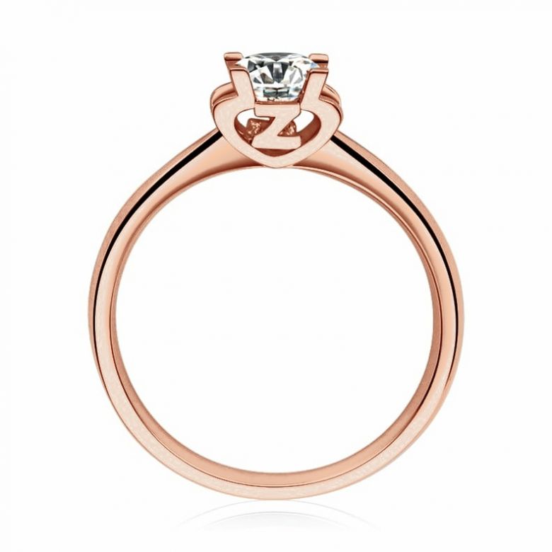 Anello Solitario Lettera Alfabeto Z - Oro Rosa e Diamante | Gemperles - 1