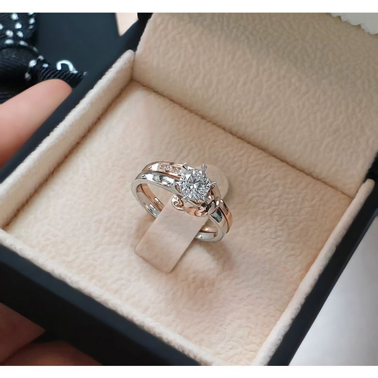 Anello di Fidanzamento Doppio Insieme - Oro Bianco & Rosa, Diamanti | Gemperles - 2