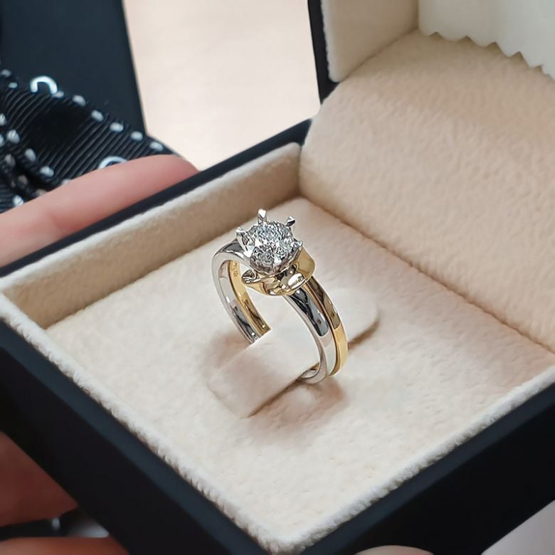 Anello di Fidanzamento Doppio Insieme - Oro Bianco & Rosa 18kt, Diamanti | Gemperles - 4