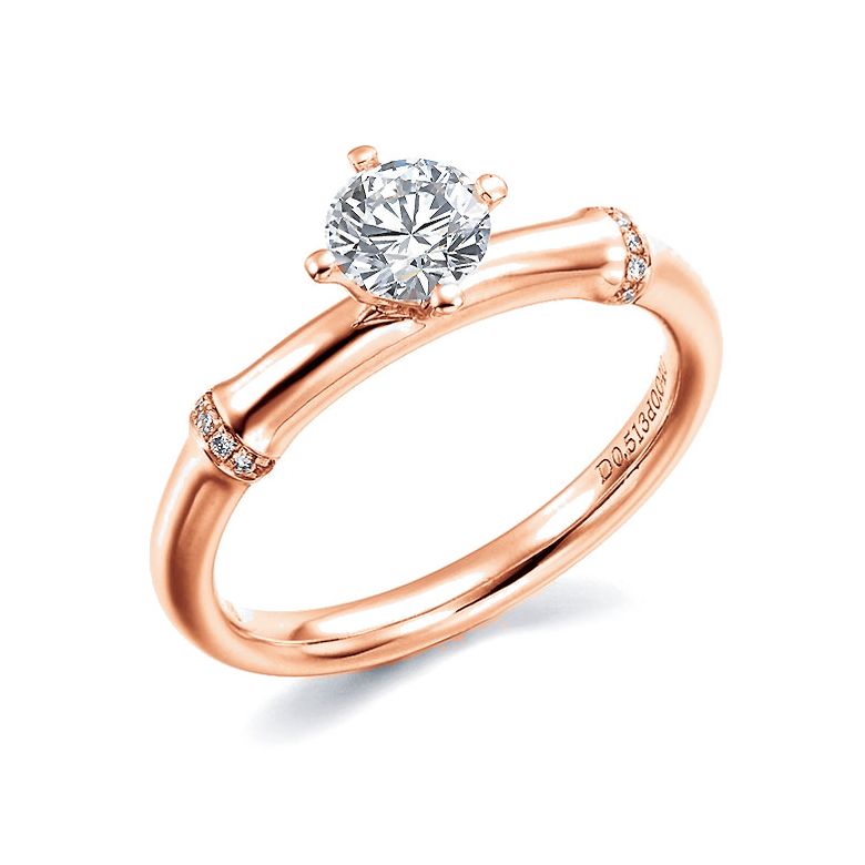 Anello di Fidanzamento Solitario Bambou Végétal - Oro Rosa & Diamanti | Gemperles - 1