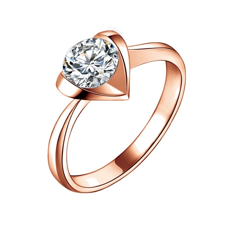 Anello Cuore Maestoso - Oro Rosa & Diamante Solitario - 1