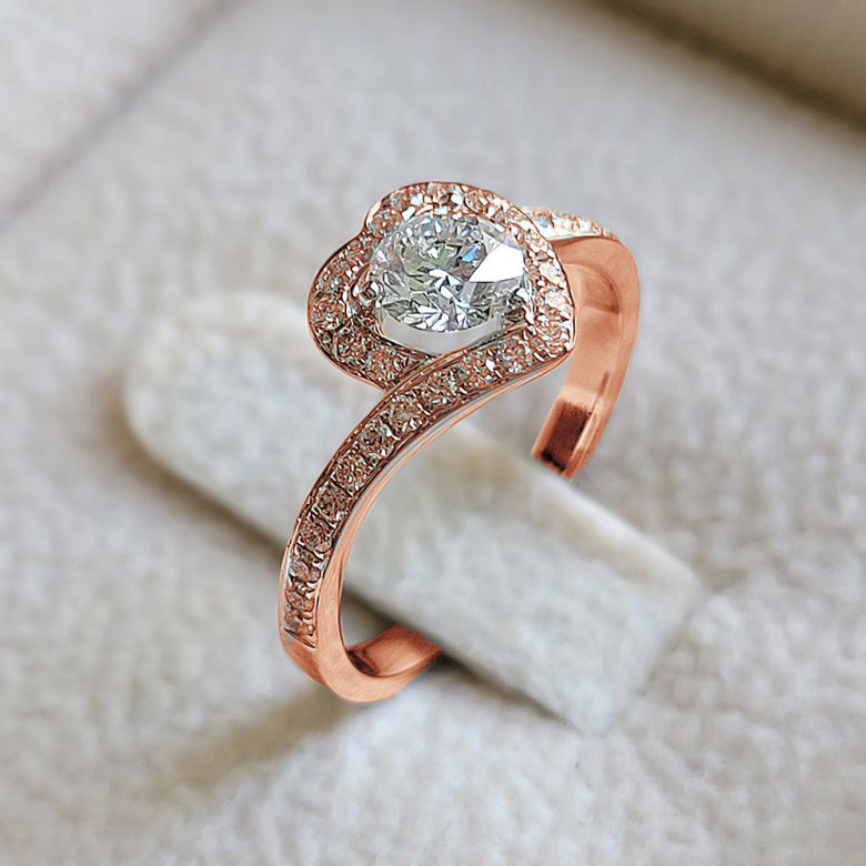 Anello solitario - Diamante 0.50ct oro rosa - 6
