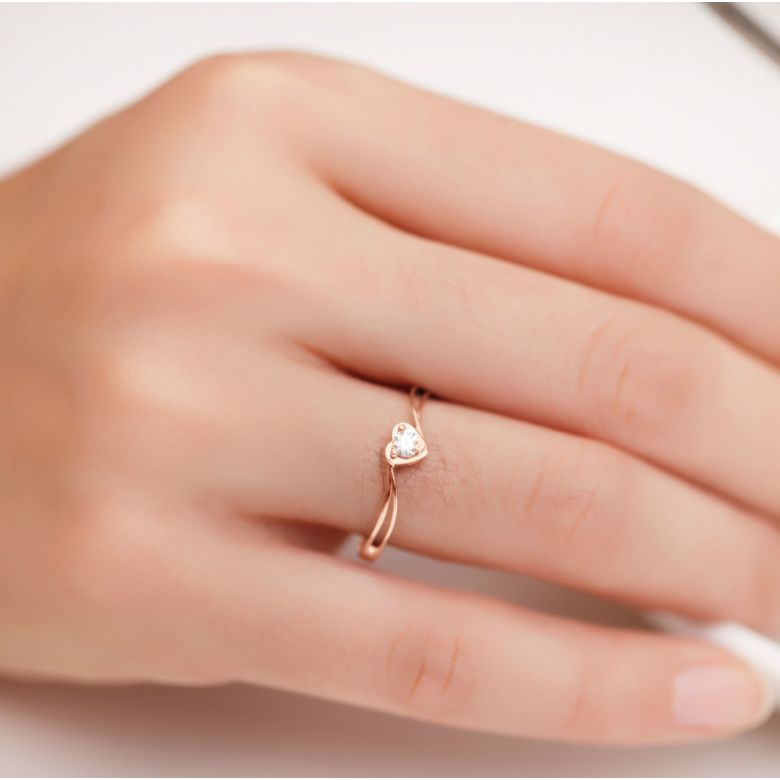 Anello di Fidanzamento Cuore Mio - Oro Rosa & Diamante Solitario | Gemperles - 2