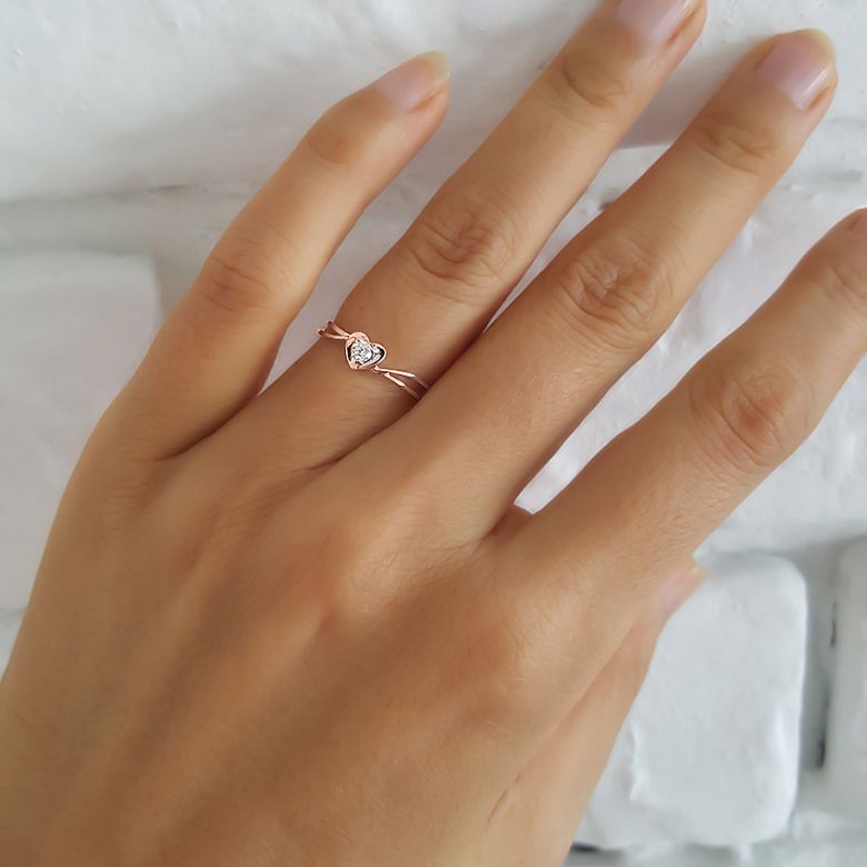 Anello di Fidanzamento Cuore Mio - Oro Rosa & Diamante Solitario | Gemperles - 6