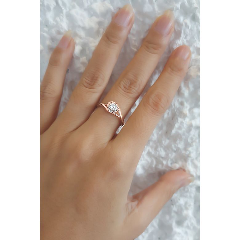 Anello di Fidanzamento Stregato - Oro Rosa & Diamante - 7