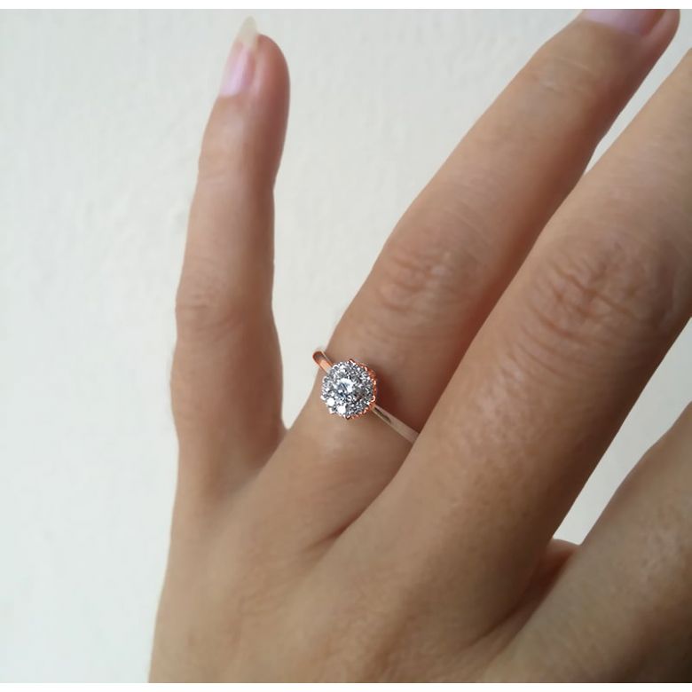 Anello Solitario Composto Cuore Screziato - Oro Rosa & Diamanti 0.33ct | Gemperles - 7