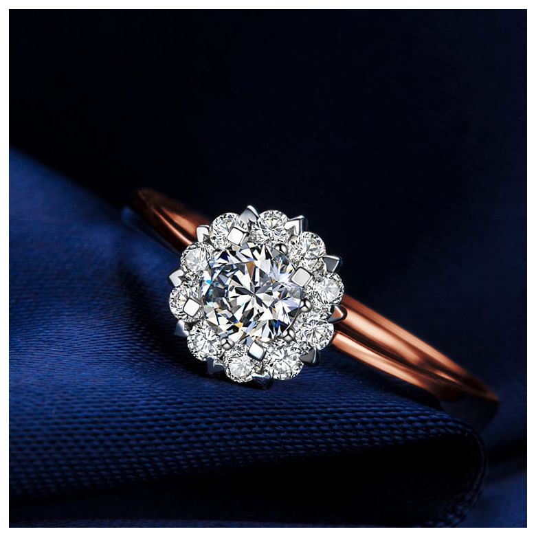 Anello Solitario Composto Cuore Screziato - Oro Rosa & Diamanti 0.33ct | Gemperles - 8