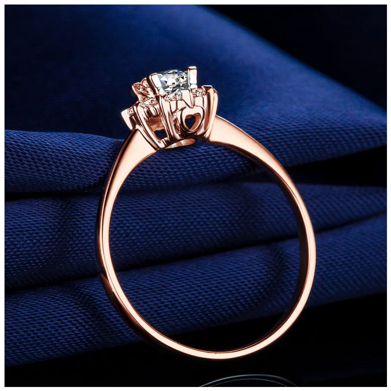 Anello Solitario Composto Cuore Screziato - Oro Rosa & Diamanti 0.33ct | Gemperles - 9