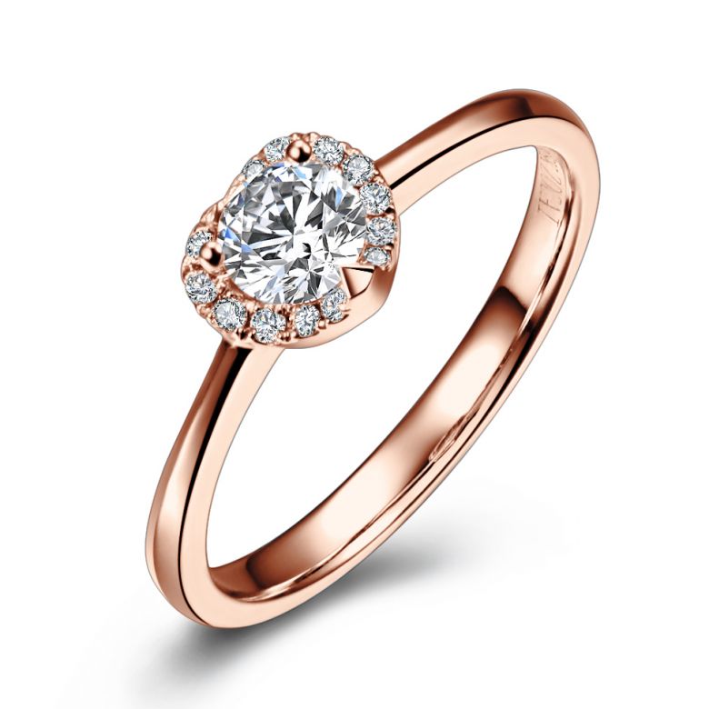 Anello di Fidanzamento Cuore di Diamante - Solitario Oro Rosa 18kt e Diamante | Gemperles - 1