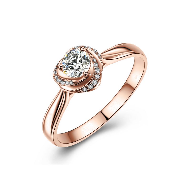 Anello di Fidanzamento Cuore di Rosa - Oro Rosa Lucido e Diamanti VS/G | Gemperles - 1