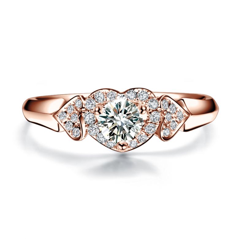 Anello di Fidanzamento Cuori Splendidi - 3 Cuori in Diamanti & Oro Rosa | Gemperles - 1