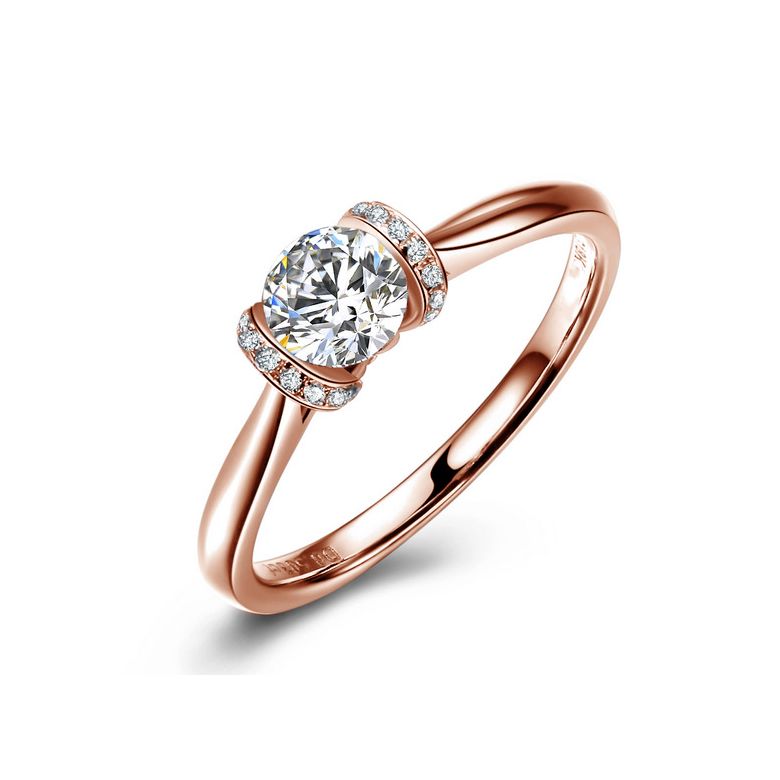 Diamanti incastonati - Oro rosa 18 carati - Anello solitario - 1
