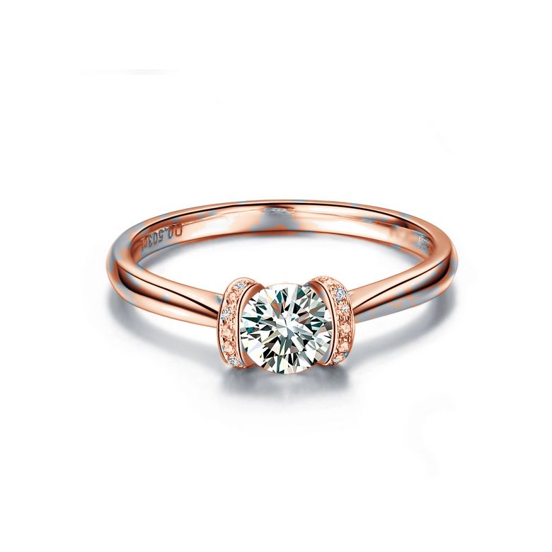 Diamanti incastonati - Oro rosa 18 carati - Anello solitario - 3
