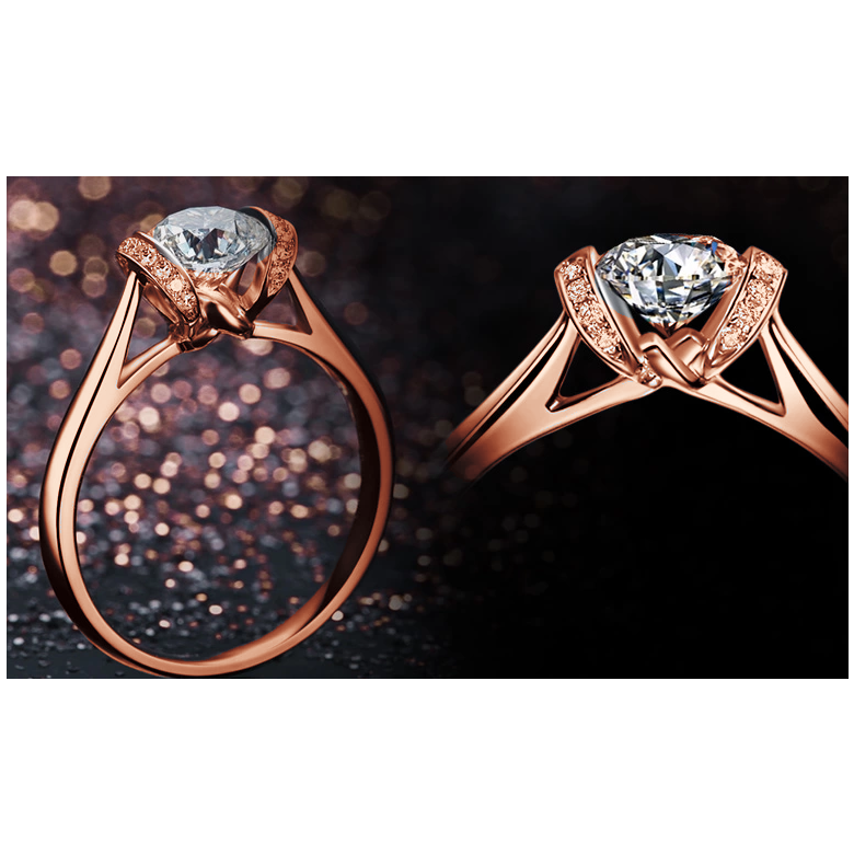 Diamanti incastonati - Oro rosa 18 carati - Anello solitario - 6
