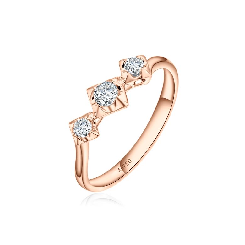 Anello di fidanzamento trilogia in oro rosa - 3 diamanti 0.20ct - 1