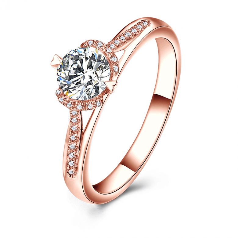 Anello di Fidanzamento Solitario Amelia - Oro Rosa 18kt & Diamanti | Gemperles - 1