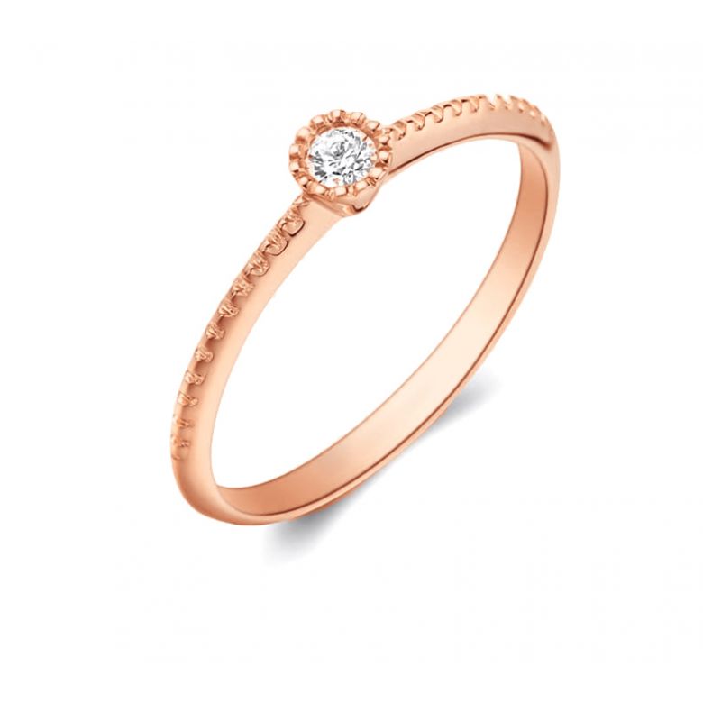 Anello di Fidanzamento Cristaline - Oro Rosa & Diamante Solitario - 1