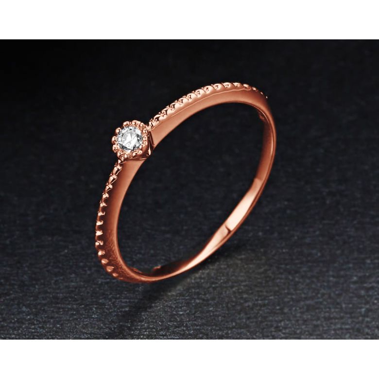 Anello di Fidanzamento Cristaline - Oro Rosa & Diamante Solitario - 4