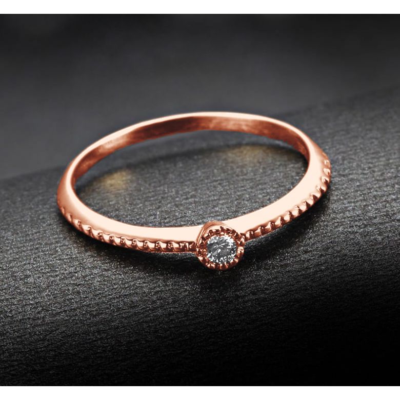 Anello di Fidanzamento Cristaline - Oro Rosa & Diamante Solitario - 5